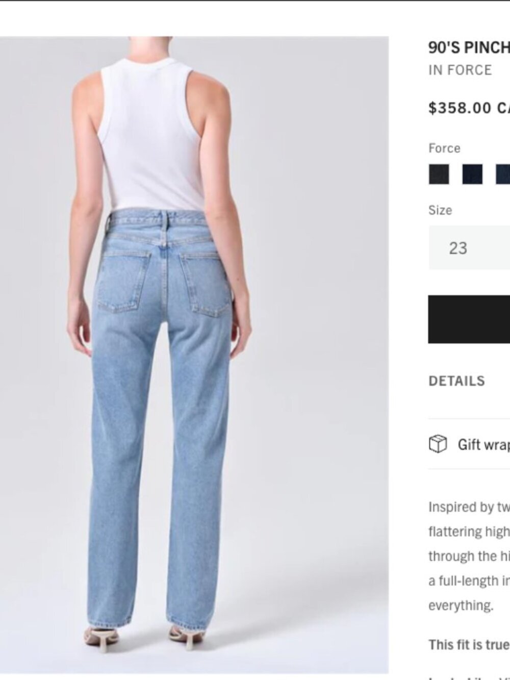 AGOLDE 90’s Jeans Size 23 Dark Blue NWT